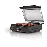 Ninja GR100 Sizzle Smokeless Indoor Grill with Nonstick Grill Plate, Dishwasher-Safe Removable Mesh Lid, 500F Max Heat, Even Edge-to-Edge Cooking, Black (Renewed)