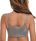 HACI Women's Front Closure Posture Bra Full Coverage Back Support Wireless Unpadded(Grey,46DD)