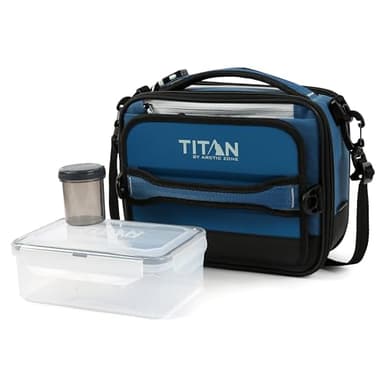 Titan Fridge Cold Crush Resistant Expandable Lunch Bag - With Reusable Gel Ice Packs Plus Food Container Set - Sail Blue