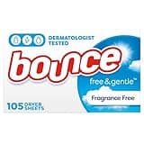 Bounce Fabric Softener Dryer Sheets, Free and Gentle, 105 Count