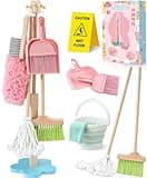 Lonico Wooden Kids Cleaning Toy Set for Toddlers Mop Broom and Dustpan Set, 12 Pcs Detachable Housekeeping Playset with Bucket Duster Brushes Pretend Play Cleaning Toys Gift for Boy Girl Age 3 4 5 6