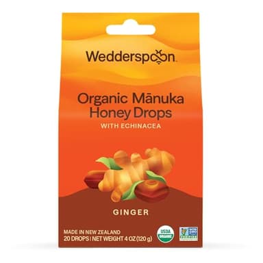 Wedderspoon Organic Manuka Honey Drops, Ginger & Echinacea, 4 oz