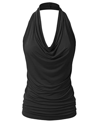 EIMIN Women's Casual Halter Neck Draped Front Sexy Open Back Tank Top Black 3XL