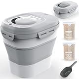 Rice Storage Containers, Collapsible 20-50Lbs Food Storage Bin with Rolling Wheel Airtight Lid,Flour Storage Container with Small Food Container & Scoop for Flour, Sugar, Cereal and Dog Cat Pet food