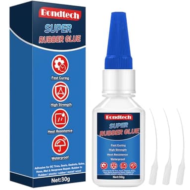 Rubber Glue 30 g, Super Glue for Rubber, Clear Instant Adhesive for Tire, Shoes, Belt, Soles, Hose, Mat & Neoprene Repair and More, Waterproof, Heat-Resistant
