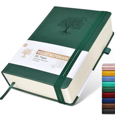 Lined Journal Notebook -365 Pages A5 Thick Journals for Writing Ruled Notebook, Hardcover Leather Journal for Women Men Daily Journal Notebook for Work, Note Taking, 100Gsm Lined Paper( 5.75'' X 8.38'' Green)