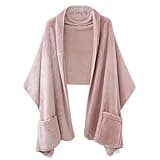 Keyocean Fleece Wrap Shawl with Large Front Side Pockets for Fall Winter, Pink