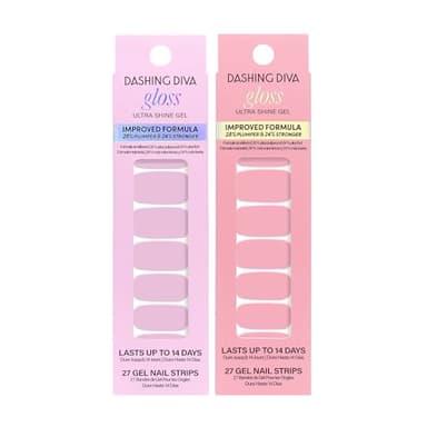Dashing Diva Gloss Nail Strips Bundle - The Soft Pink Collection - Lovely Pink & Attitude - UV Free, Chip Resistant, Long Lasting Gel Stickers - Contains 2 Sets