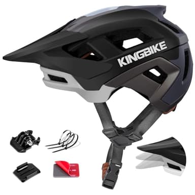 KINGBIKE NTA-8776 Mountain Bike Helmet Professional Ebike Helmets with 3-Level Adjustable Visor & Action Camera Mount, MTB Helmet for Adults Men Women Youth, E-Bike Safety Certified (Black Gray, L)