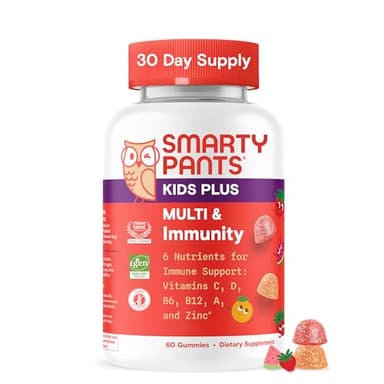 SmartyPants Kids Multivitamin & Immunity Gummies: Vitamins C, D, B6, B12, A, and Zinc for Immune Support, Biotin, Iodine, Gluten Free, Two Fruit Flavors, 60 Count (30 Day Supply)