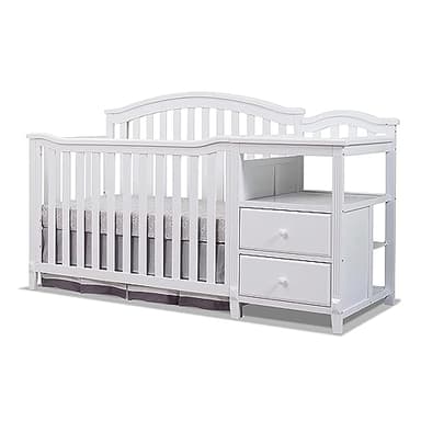 Sorelle Furniture Berkley Crib and Changer with Slat Panel Back Classic -in- Convertible Diaper Changing Table Non-Toxic Finish Wooden Baby Bed Toddler Childs Daybed Full-Size Nursery - White