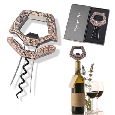 KERHAND 3 in 1 Ah So Two Prong Wine Opener & Cork Remover,It Can Remove The Older and Fragile Wine Corks so Easy for Connoisseurs to Uncork (Copper)