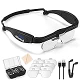 Dilzekui Magnifying Glass with Light 1.5X to 5.0X, Rechargeable Magnifying Glasses Head Magnifier, Lighted Magnifying Glass with 4 Detachable Lenses, Magnifying Headset for Close Work Reading Jewelry