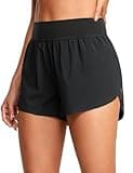 CRZ YOGA High Waisted Dolphin Athletic Running Shorts for Women 3" High Split Comfy Mesh Liner for Gym Workout Track Black Small