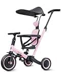 newyoo Tricycle for Toddlers 1-3, Toddler Tricycle with Push Handle and Canopy, Toddler Bike, Birthday Gift and Toys for Girl and Boy, 6 in 1 Baby Trike, Balance Bike, TR009, Pink