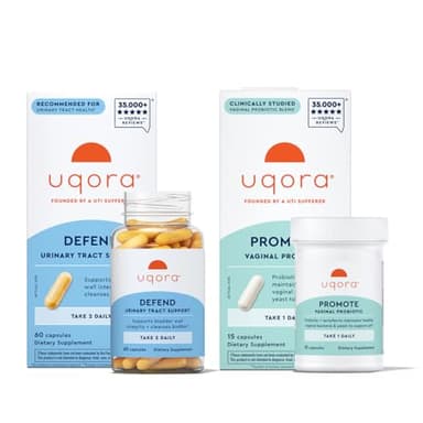 Uqora Defend & Promote - Urinary & Vaginal Health Supplement Bundle for Daily Support - Supports Vaginal Health, Bladder Wall Integrity & Cleanses Biofilm** - Easy to Consume - One-Month Supply