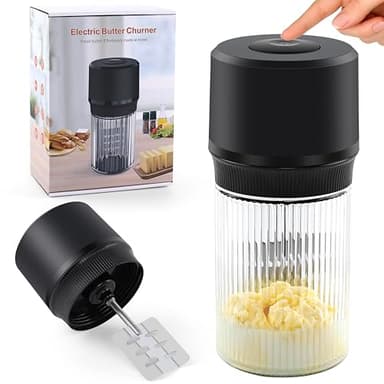 IFOLO Electric Butter Churn – One-Touch Butter Maker in 5–10 Mins, 34oz Glass Jar with High-Speed Brushless Motor, High-Speed Mixing for Creamy Results
