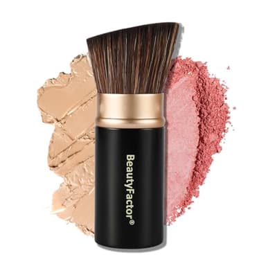 Retractable Kabuki Makeup Brush, Angled Top Travel Makeup Brush Portable Powder Brushe for Liquid Cream and Powder Face With Aluminum Handle