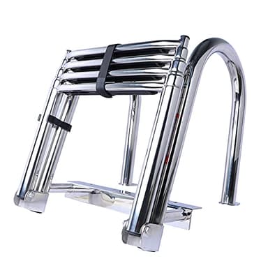 4 Step Pontoon Boat Ladder, 316 Stainless Steel Folding Telescoping Ladder Rear Entry Inboard Ladders All Welded Reinforce Heavy Duty Max.Load 600 Pound with Wide Steps & Safe Handrails