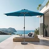 HOMSHADE 9ft Outdoor Patio Umbrella - Market Table Pool Deck Umbrella UPF50+ UV Protection with Push Button Tilt, Crank and 8 Sturdy Ribs (Dark Blue, No base)