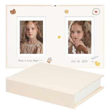 Vienrose Polaroid Photo Album with Writing Space – 2x3 Photo Album for Instax Mini & Polaroid Go, 26 Pockets Wedding Travel Scrapbook, Small Linen Album for Instant Photos, Beige