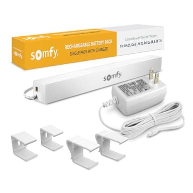 somfy Rechargeable Battery Pack & Charger Bundle - Power Blinds, Shades, Curtains - Long-Lasting, Easy Install - Includes Wall Mount Clips - #9021217, #9025166