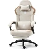 Dowinx Fabric Gaming Chair with Pocket Spring Cushion,Breathable Computer Chair with Massage Lumbar Support and Footrest,High Back Game Office Chair for Adult,Beige