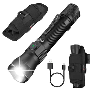 ULTRAFIRE Tactical Flashlight with Holster, 1350 High Lumens Law Enforcement & Police Flashlight, Rechargeable Bright Zoomable LED Flash Light with Duty Belt Holster E5