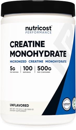 Nutricost Creatine Monohydrate Micronized Powder 500G, 5000mg Per Serv (5g) - 100 Servings, 17.9 Oz