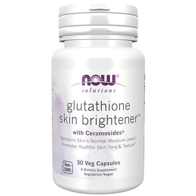 NOW Foods Solutions, Glutathione Skin Brightener with Ceramosides®, Moisturizing and Illuminating, 30 Veg Capsules