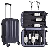22"Wine Suitcase,Luggage with Removable Foam Inserts, Holds 8 Standard 750 ML Size Bottles,with Two exquisitely designed wine stoppers and One Dust Bag,Fly With Wine Suitcase with TSA Lock,Gray