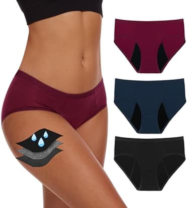 YESWEL Period Underwear For Women, Leak-Proof Hipster, Brief, Heavy Flow, 3 Pack (Medium, Multicolor01)