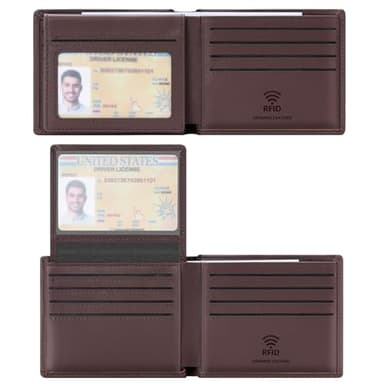 Travelambo Genuine Leather Wallet for Men with Gift Box - Handmade Bifold Stylish - Mens Wallets Rfid Blocking with 2 ID Windows