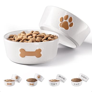 Ceramic Dog Bowl Set of 2 with Anti-Skid Base - 5" Wide x 2" Tall Ceramic Dog Bowls for Small Dogs - 2 Cup Capacity Food and Water Bowls for Dogs - Rubber Bottom Pet Bowl Set of 2 for Small Pets
