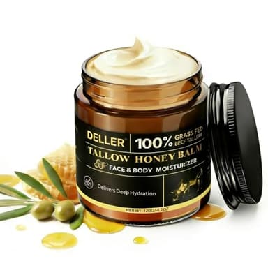 Deller 4.2 OZ Beef Tallow for Skin Face, Grass Fed Beef Tallow with Honey Bee Venom Cream Natural Tallow and Honey Balm, Deep Hydration Tallow Face Moisturizer for All Skin Types