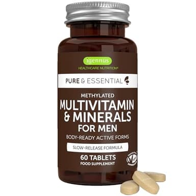 Igennus Methylated Men's Multivitamin with 22 Actives, All-Day Nutrient Delivery, Pure & Clean, Methylfolate & Methylcobalamin, High Strength MTHFR Supplement, Non-GMO & Halal, 60 Tablets