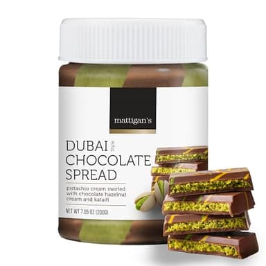Mattigan’s Award-Winning Dubai Style Chocolate Spread, Pistachio Cream with Kataifi Crunch & Hazelnut, Premium Spread, Gourmet Spreadable Dubai Chocolate Filling & Dessert Topping, 7.05 oz