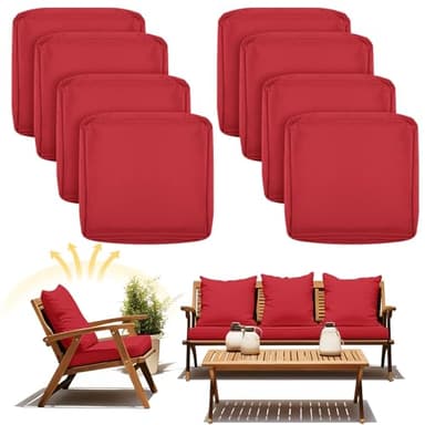 Mindsoft 8 Pcs Patio Cushion Covers Outdoor Cushion Covers Replacement High UV Resistant Anti Slip Patio Cushion Covers Waterproof Chair Seat Cushion Slipcovers(Red,24" X 24" X 4")