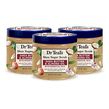 Dr Teal's Shea Sugar Body Scrub, Shea Butter with Almond Oil & Essential Oils, 19 oz (Pack of 3)