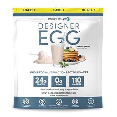 Designer Wellness, Designer Egg, Natural Egg Yolk & Egg White Protein Powder, Keto and Paleo Friendly, Low Calorie, Less Fat and Cholesterol, Classic Vanilla, 12.4 Ounce
