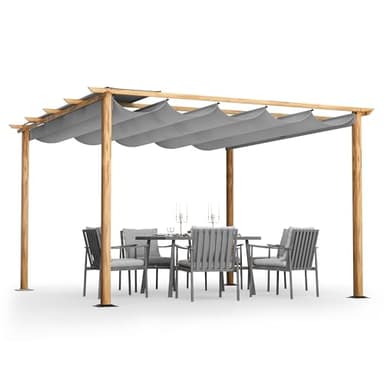 HAPPATIO 12' X 12' Retractable Pergola Canopy for Backyard, Garden, Patio; Woodgrain-Look Aluminum Frame with Retractable Pergola Canopy, Includes Anchors and Expansion Screws (Grey)