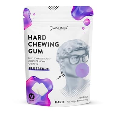 Jawliner® Hard Jawline Gum for Facial Fitness - Jaw Exerciser for Sculpted Masseter Muscle with 6-10× Stronger Resistance - Sugar-Free Vegan Workout Gum - Blueberry Flavor, 40 Pieces