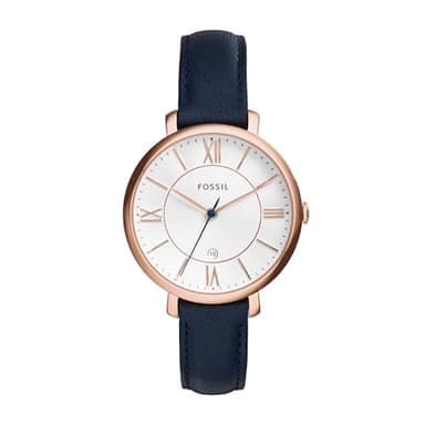 Fossil Women's Jacqueline Quartz Leather Watch, Blue Leather/Rose Gold, ES5166