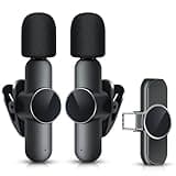 RICCHI 2 Pack Mini Wireless Microphone Type C for iPhone 15-16 Android Phone, USB C Tiny Lavalier Microphone Mini Mic Lapel Lav Mic for Video Recording, Interview, Streaming, Vlog, YouTube, TikTok