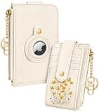 Miss Adola Cute Card Wallet Women with AirTag Holder - Daisy Flower Genuine Leather Small Wallets with Keychain RFID Credit Cardholder Air Tag Aesthetic Coin Purse for Female Ladies Teen Girls
