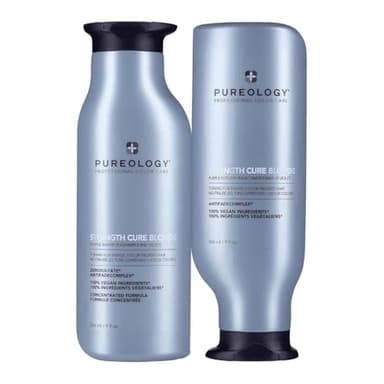 Pureology Strength Cure Blonde Purple Shampoo & Conditioner Bundle | For Blonde & Lightened Color-Treated | Sulfate-Free | Vegan | Updated Packaging | 9 Fl. Oz.