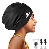 Kids Extra Large Swim Cap for Long Hair, Waterproof Silicone Swimming Caps for Boys Girls Children Youth Teen, Large Swim Hat for Long Thick Curly Hair & Dreadlocks Braids Weaves Afro Hair(Black)