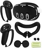 Silicone Cover Set Compatible with Meta Oculus/Quest 3, VR Accessories Protective Cover Includes Controller Grips, Front Shell Headset Cover and Face Cover, Not Fit Quest 3S (Black)