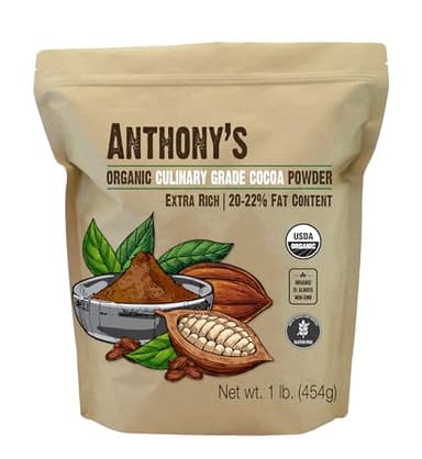 Anthony's Organic Culinary Grade Cocoa Powder, 1 lb, Dutch Processed Baking Cocoa, Gluten Free, Non GMO, Keto Friendly