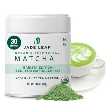Jade Leaf Matcha Organic Barista Blend Ceremonial Grade Matcha Green Tea Powder - 100% Pure Japanese First Harvest Green Tea for Lattes from Uji and Kagoshima, 30g / 1.06 Ounce (Pack of 1)